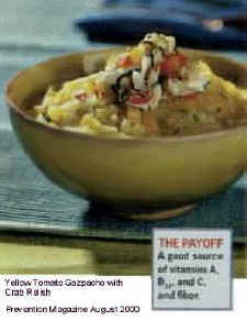 Yellow Tomato Gazpacho with Crab Relish from the August 2000 issue of Prevention Magazine